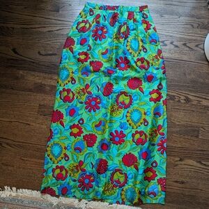 Vintage Silk Satin Floral Maxi Skirt